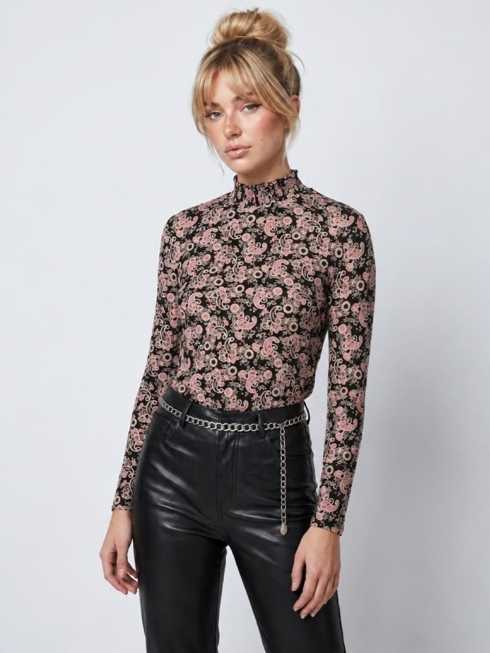 Sandro Paris Paisley Pleated Mock Neck Long Sleeve
Top Size 1